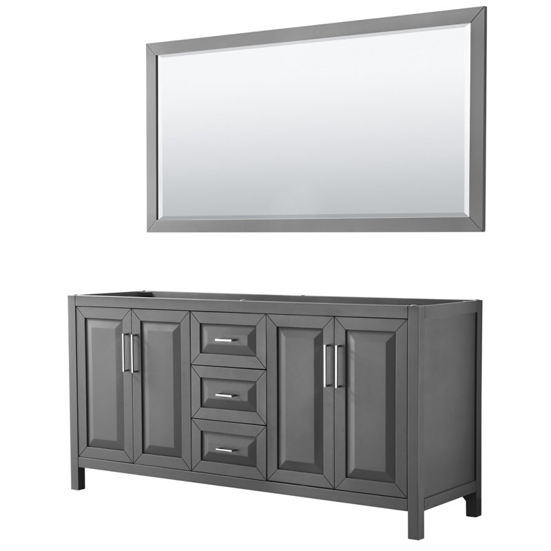 Daria 72'' W Double Vanity, Carrara Cultured Marble, Polished Chrome, Dark Gray