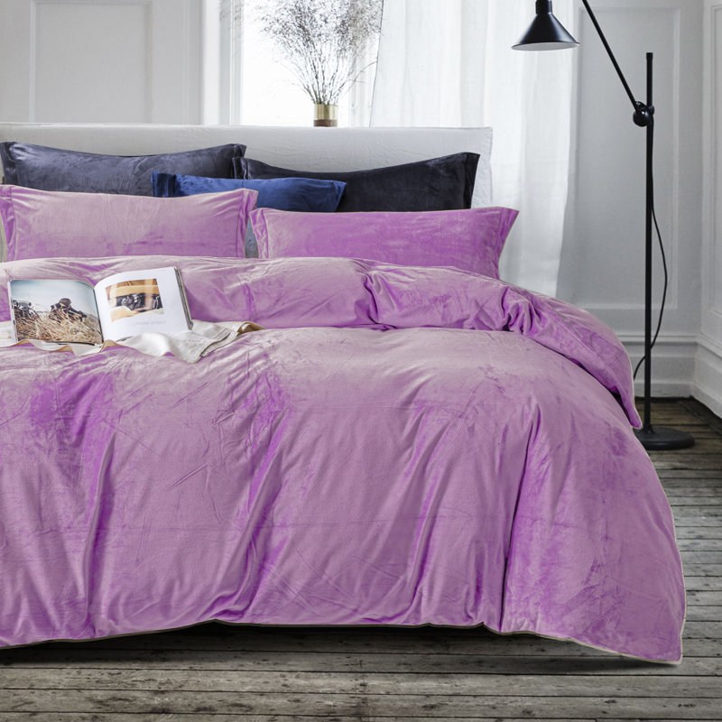 Ensemble de housse de couette en velours, Très grand lit, Mauve clair