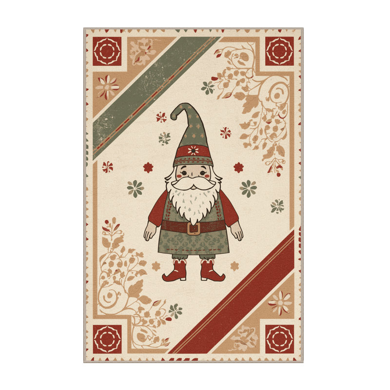 Machine Washable Newberry Domovoi Cottage Americana Block Print Rug in Beige – Beige Binding, 5x7