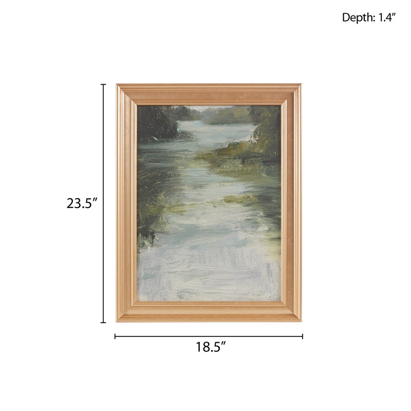 Estuary Green and Blue Landscape Framed Canvas Wall Art