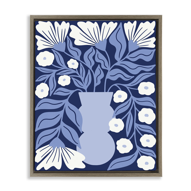 «Funky Blue Flower Vase», encadrée par Taylor Shannon Designs, Cadre flottant orme Montalcino, H 31 po x l 25 po