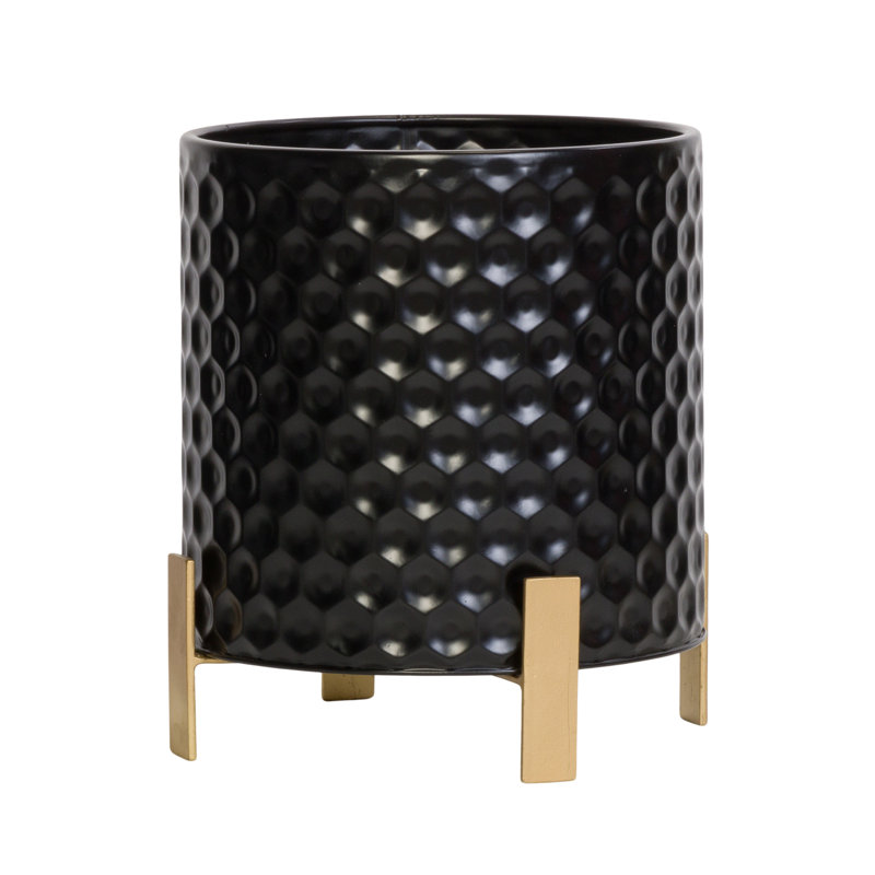 Ebony Mid Century Modern Indoor Metal Pot Planter 4-Leg Metal Base, 12" H x 11" W x 11" D