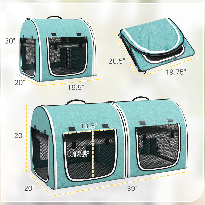 Sac de transport pour chat 39 po, animal de compagnie avec bolstering, deux compartiments, coussins moelleux et transporteur, diviseur, bac