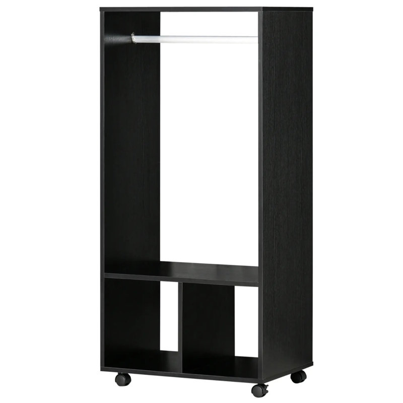 Open Wardrobe Clothes Rail With Storage Shelves on Wheels, Black