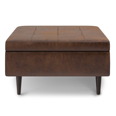 Shay 34"W Upholstered Coffee Table Storage Ottoman with Lift Top and Tufted Detailing