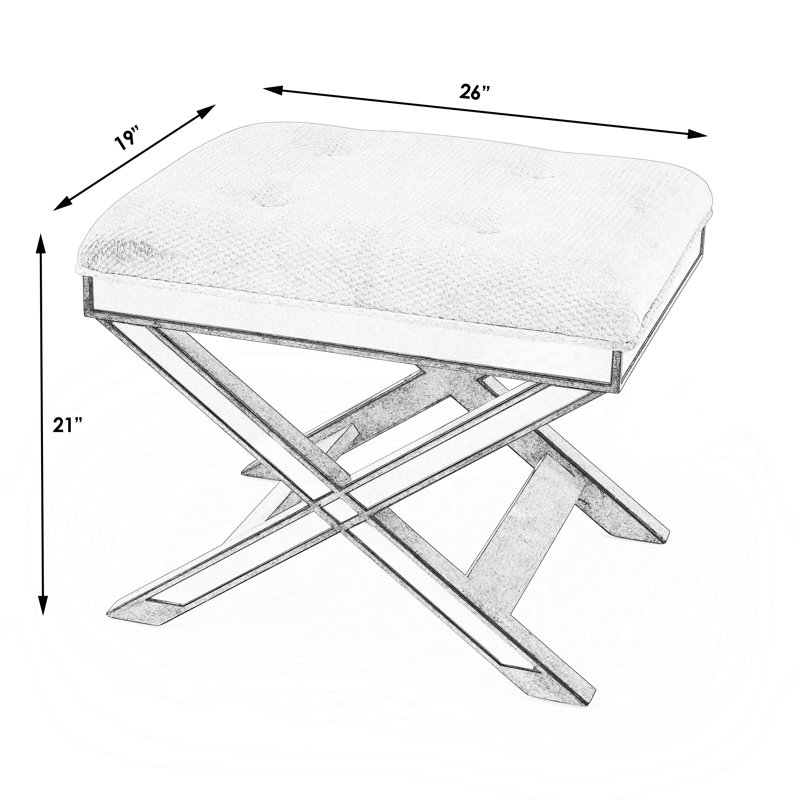 Marlo Mirrored 26"W Vanity Stool, Pewter