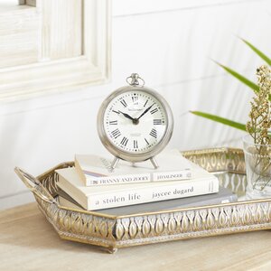 ((broken glass)) Analog Stainless Steel Mechanical Tabletop Clock in Silver