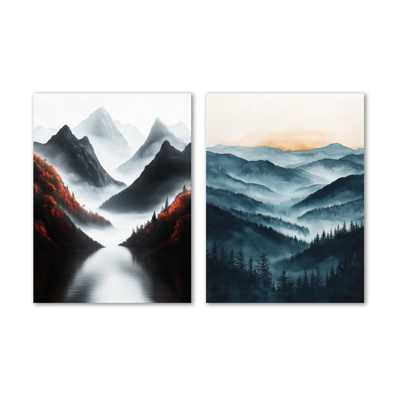 «The Silent Ridge into the Mountains», art mural blanc 2 pièces, 32" H x 48" W