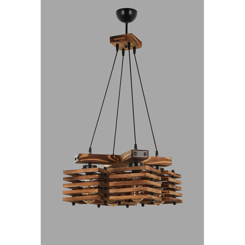 Luminaire suspendu carré à 4 lumières Kodi, Brun