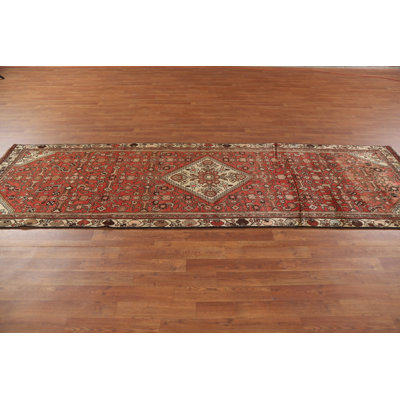 Tapis de couloir traditionnel rouge géométrique 3 x 10