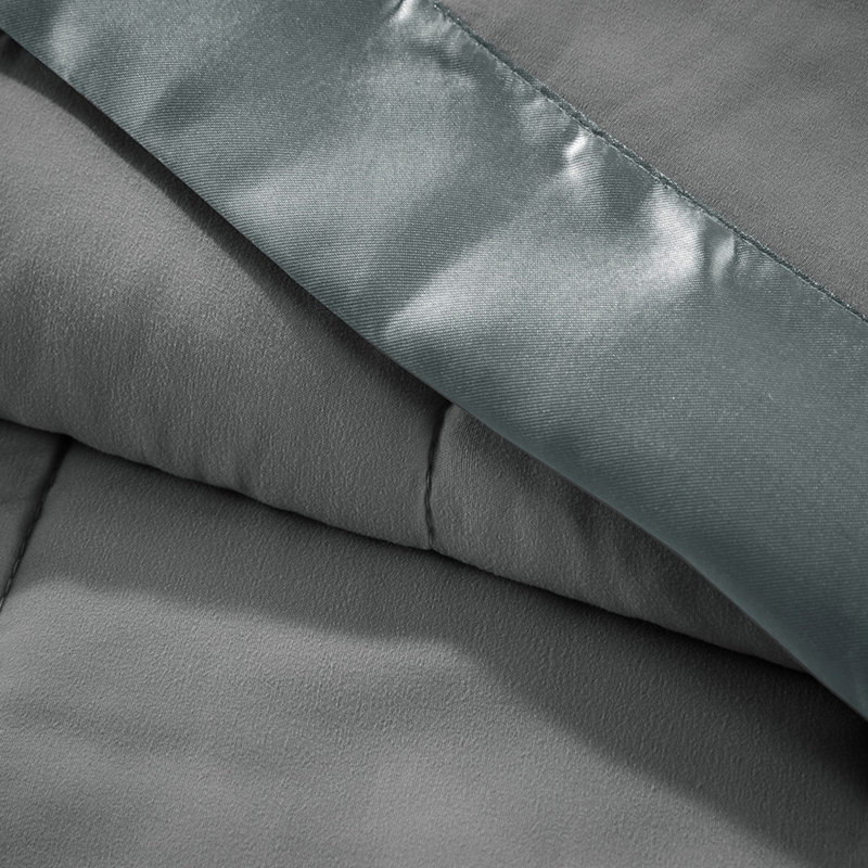 Couverture légère en duvet synthétique avec bordure en satin, Très grand lit, Gris anthracite