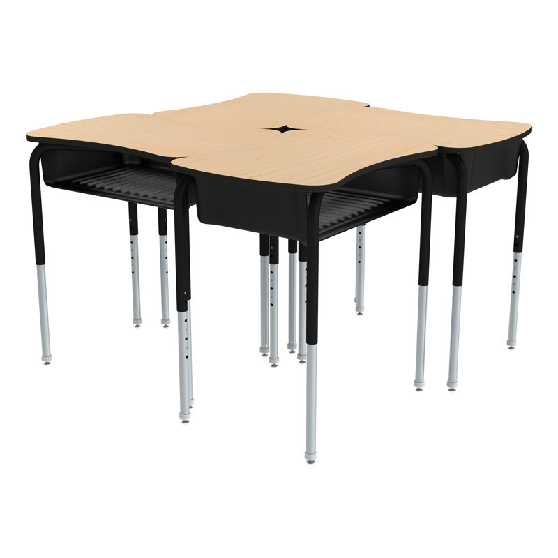 Bureau d'école à hauteur ajustable avec nœud papillon et boîte à livres en plastique, Noir, Érable