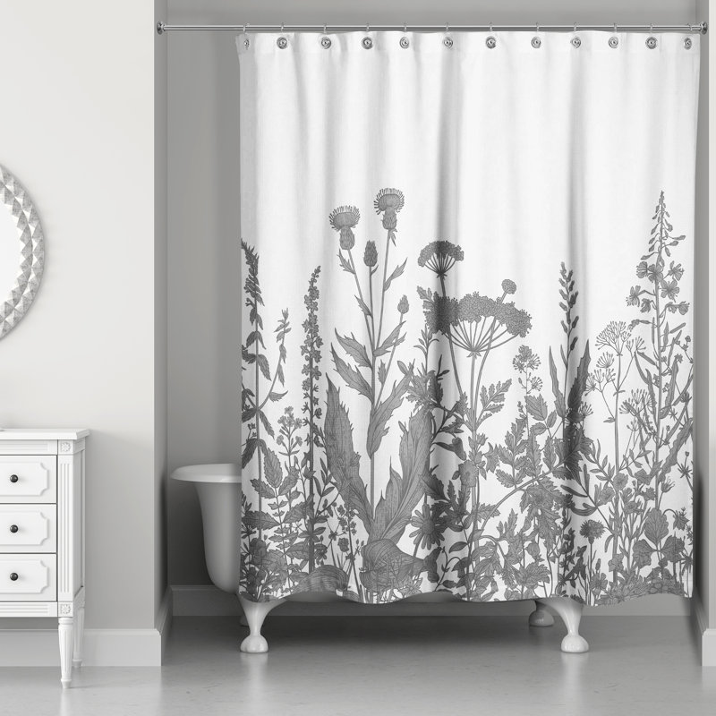 Rideau de douche simple à motif floral Thoms, Gris