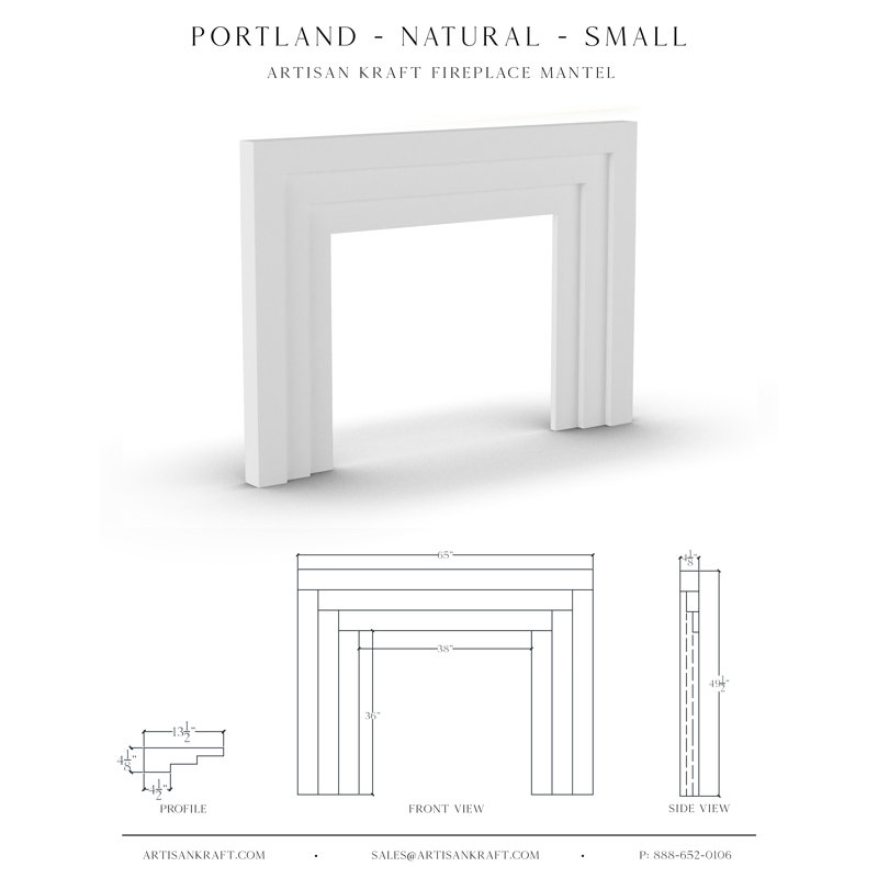 Foyer en pierre Portland avec foyer standard Portland, Naturel / naturel, 4,13 po x 65 po x 49,5 po 