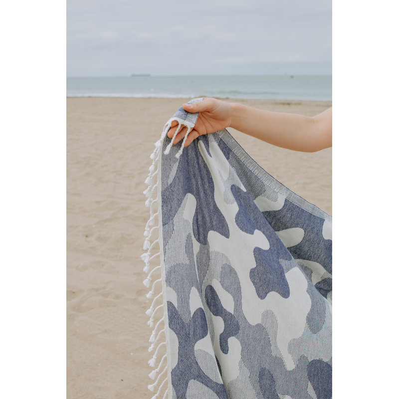 Chanyah Camouflage Organic Turkish Cotton Bath & Beach Towel, 66" x 36", Blue