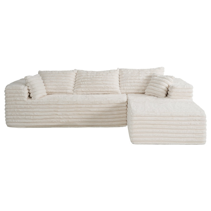Kustas Boneless 2 - Piece No Assembly Required Upholstery Sofa with Pillow, Beige Corduroy