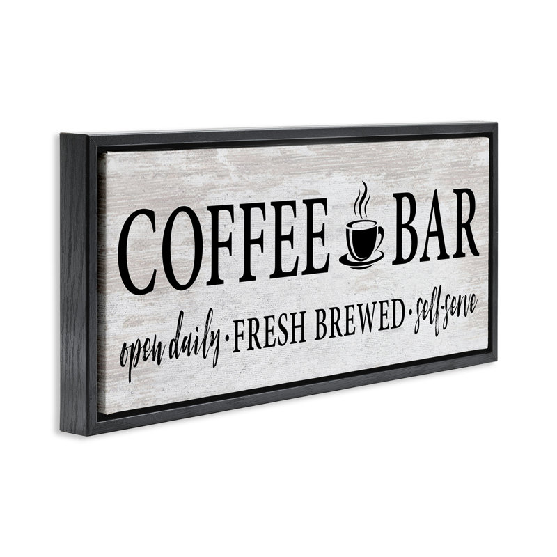Coffee Bar Cafe Rustic Sign Black Framed Floater Canvas Wall Art by Lettered and Lined, 14" H x 31" W