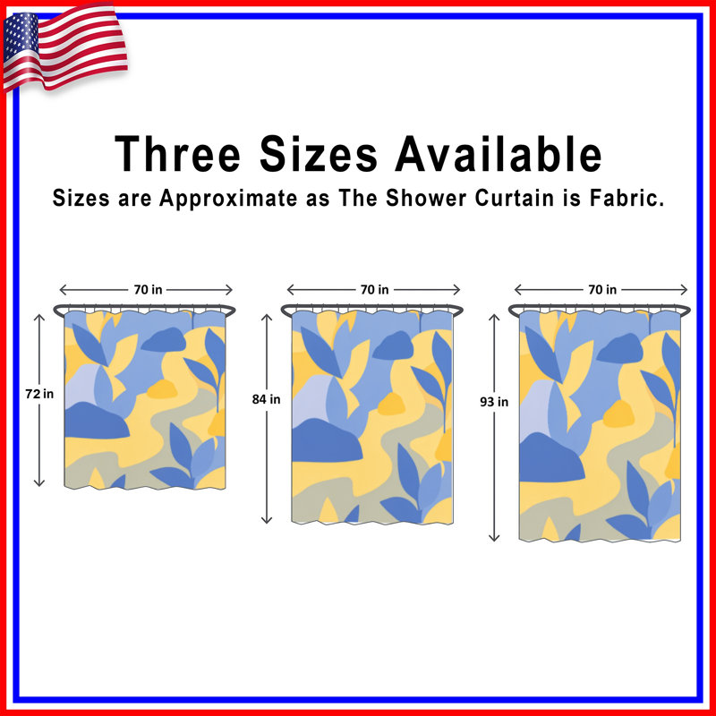 Camouflage Leaf Shapes Shower Curtains Extra Long, 70in W x 84in H, Bright Blue Light Yellow