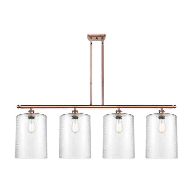 Luminaire suspendu tambour 4 lumières Dublin, Transparent, Cuivre antique