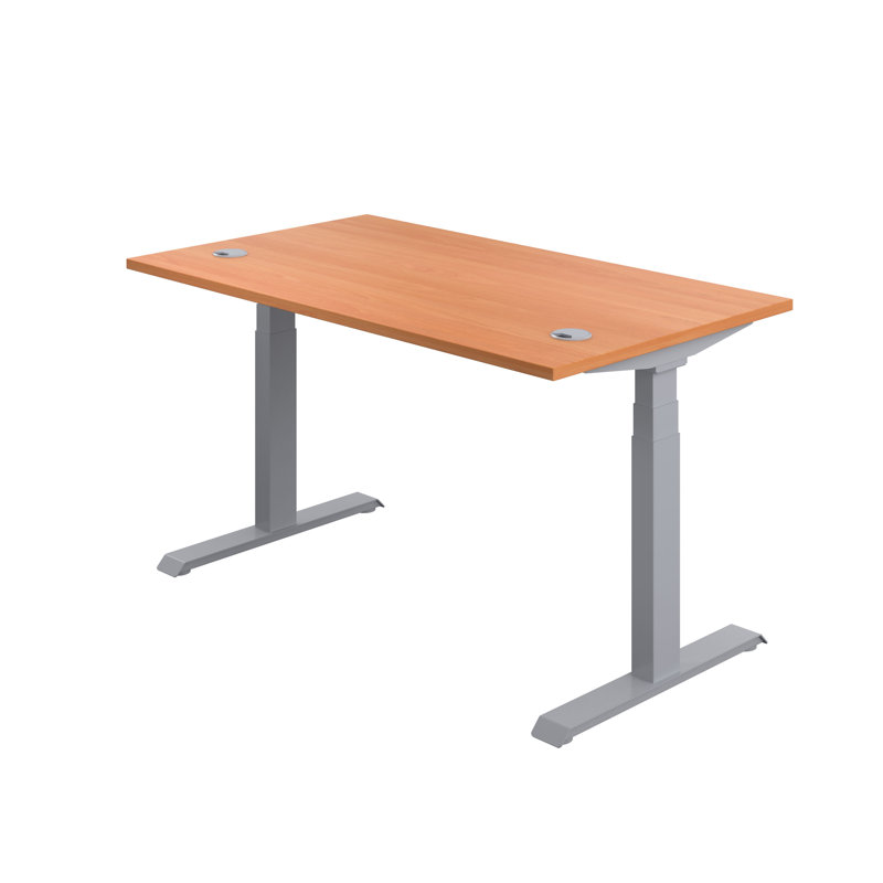 Bouton Adjustable Metal Base Standing Desk, Beech, Silver, 65cm H x 180cm W x 80cm D