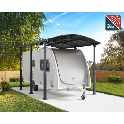 Palram - Canopia Arcadia Alpine 12' W x 16' D Polycarbonate Galvanized Steel Weather-Protected Carport Canopy for Cars Trucks RV Gray