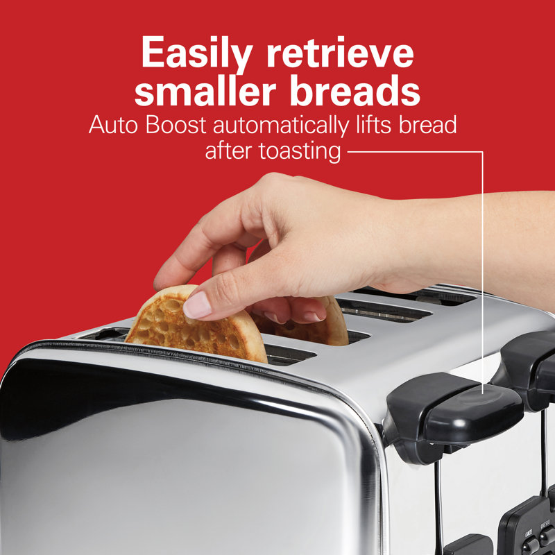Stainless Steel 4-Slice Toaster with Wide Slots and Crumb Tray