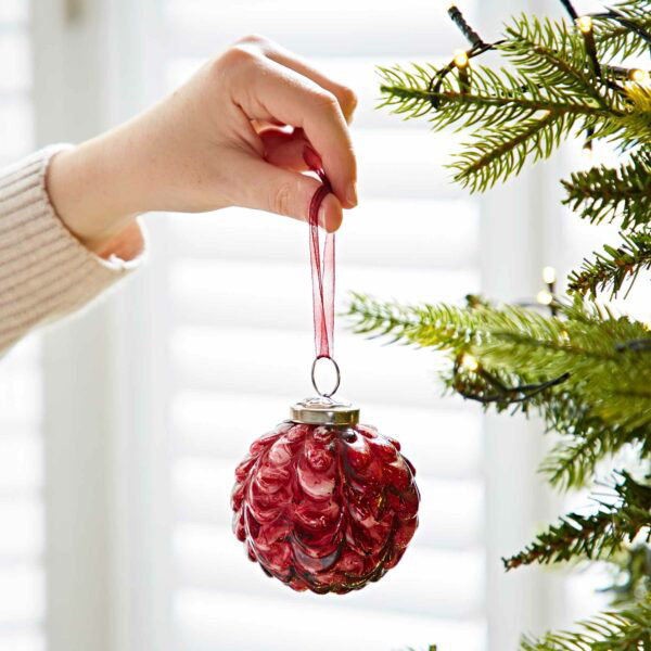 7cm Marble Glass Bauble, Red