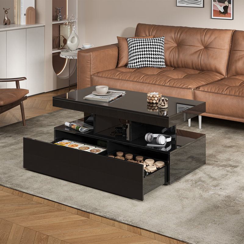 Pedestal Coffee Table with Storage, Black