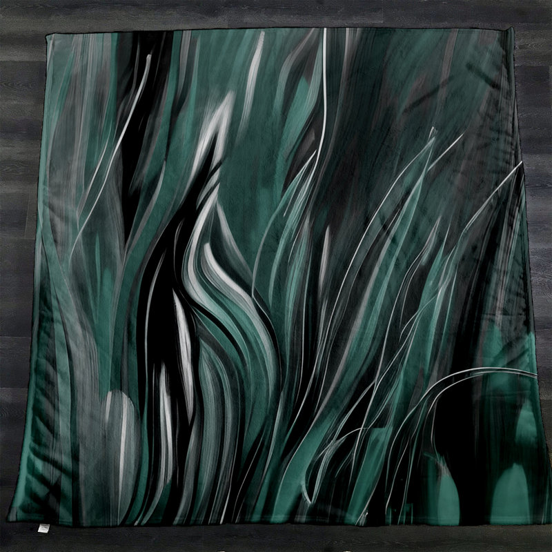 Throw Blanket, 68" W x 80" L, Marble/Abstract, Dark Green/Black/White