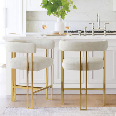 Woburn Set of 2 Upholstered Gold Chenille Solid Back Counter Stool