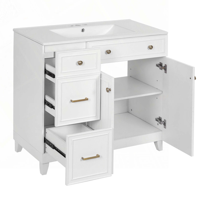 Meuble-lavabo de salle de bain avec lavabo en céramique, Blanc / blanc