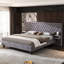 Lit plateforme très grand avec tête de lit, lit plateforme tapissier en velours moderne avec 2 tables de chevet, capitonné à motif de losanges, gris