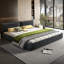 Très grande base de lit Cloud avec tête de lit mobile surdimensionnée et rembourrée, lit tapissier en chenille avec coin rond, support double en lattes de bois massif et métal, pas de sommier tapissier requis, gris foncé-1619551011