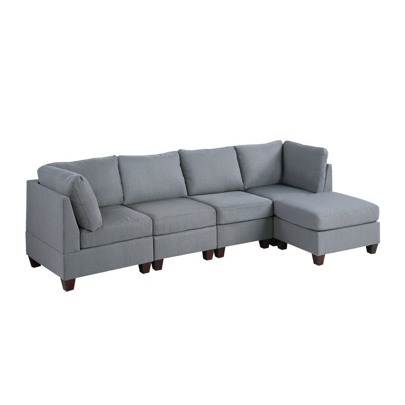 Canapé modulaire 5 pièces avec repose-pieds Cruz, Chenille brun clair