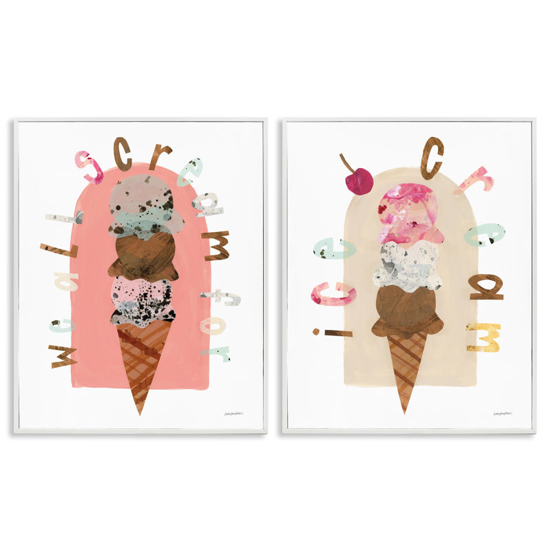 «Stupell Industries Bright Pastels Ice Cream», ensemble de 2 giclées par Haley Knighten, H 14 po x l 11 po