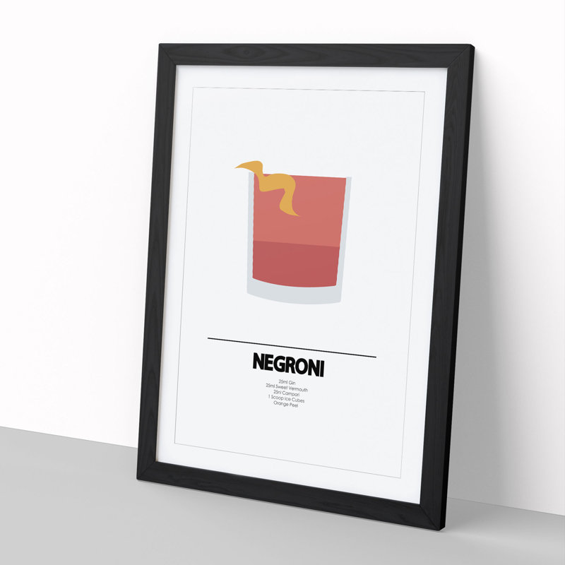 Negroni Cocktail - Picture Frame Typography, Black Framed, 36cm H x 27cm W x 2cm D