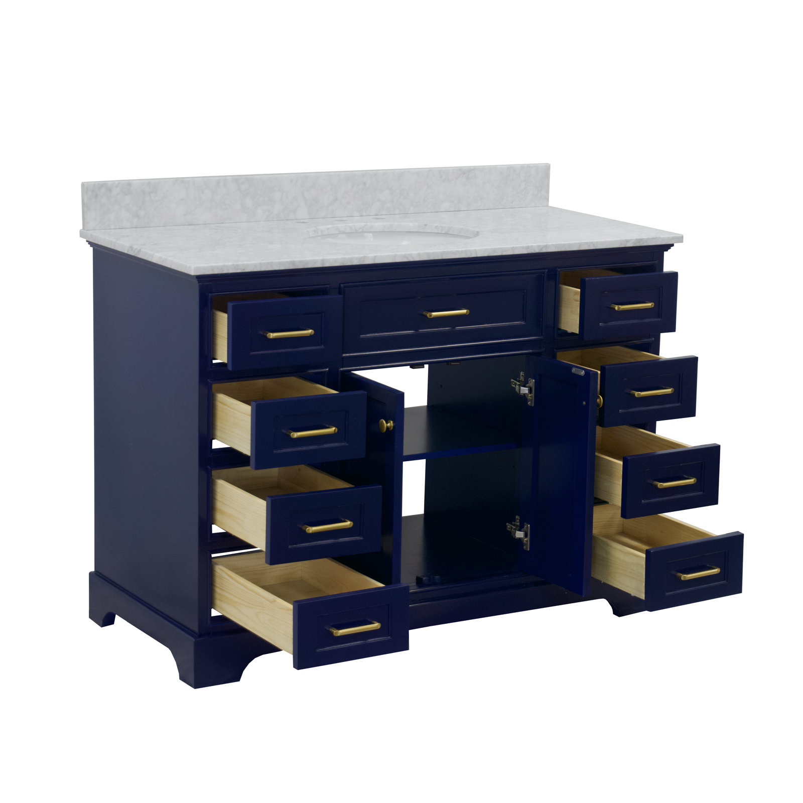 48'' Single Bathroom Vanity, Royal Blue, Carrara Marble