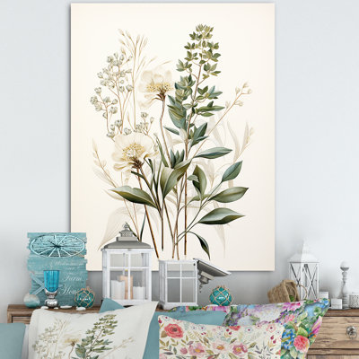 Botanical Canvas Wall Art, Minimal Green Herbs Decor Print - Green Herbs Minimal Harmony