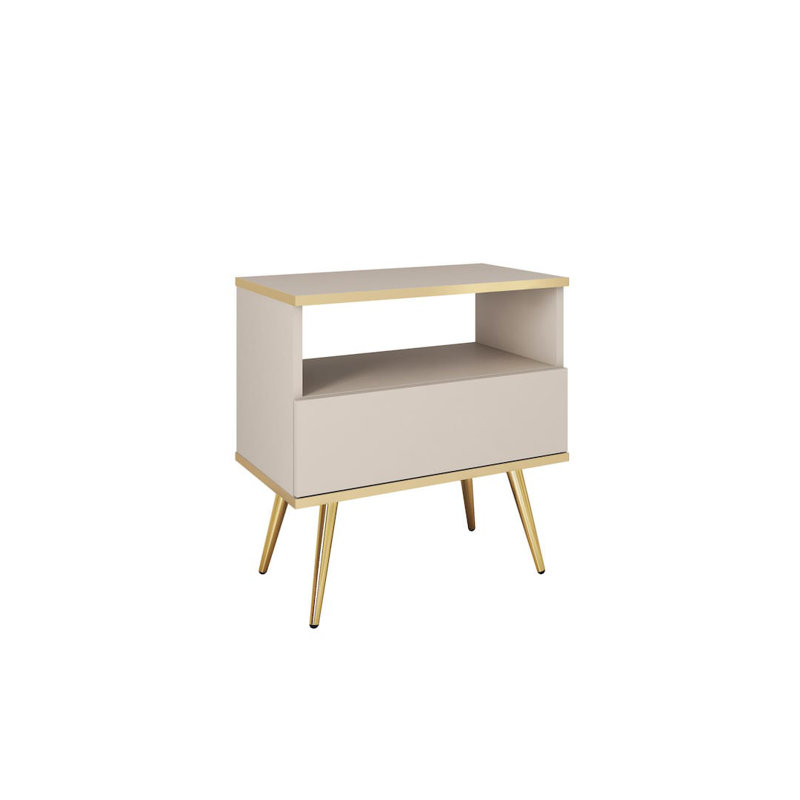 Oro 54cm W Manufactured Wood Bedside Table, Beige