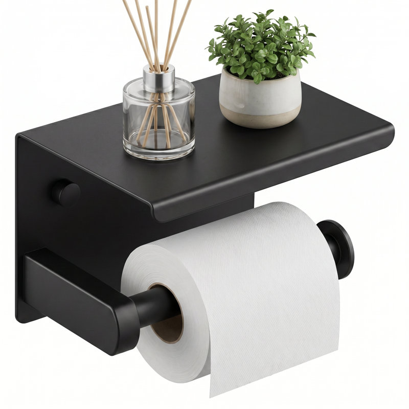 Porte-papier hygiénique mural avec tablette, Noir mat