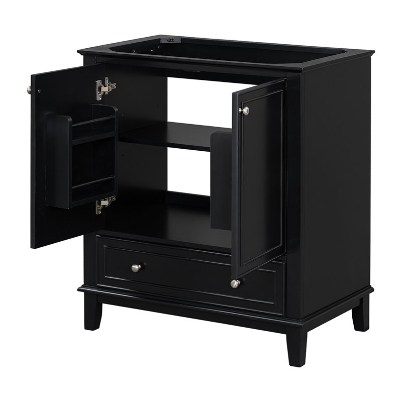 Armoire de salle de bain multifonctionnelle avec portes et tiroir, Noir, noir, noir, noir
