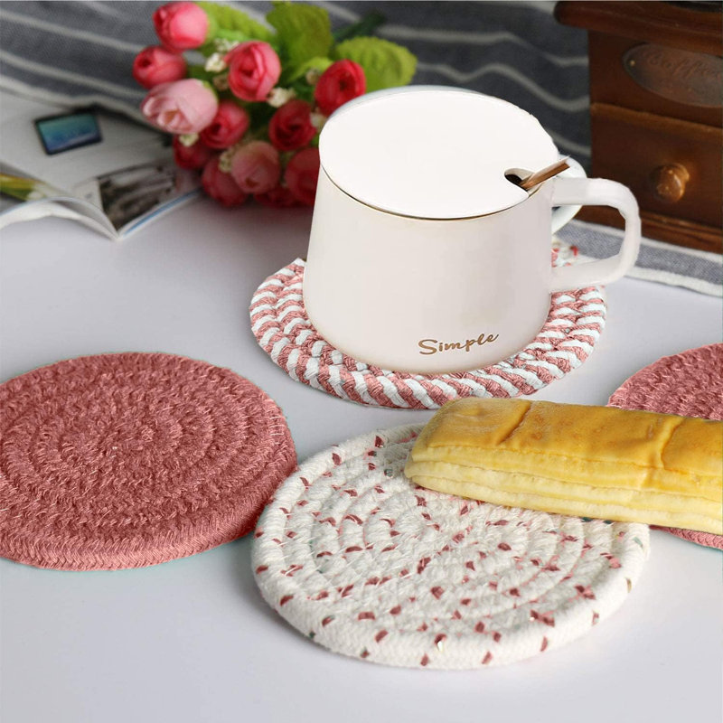 Ensemble de sous-verres ronds en coton 6 pièces