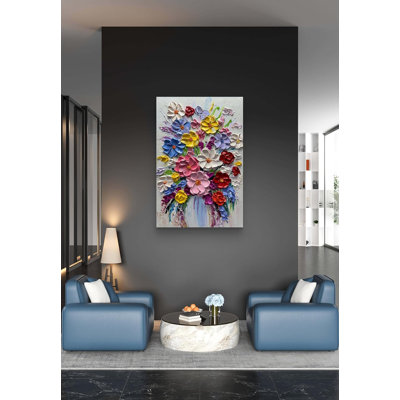 Abstrait peint à la main Bouquet coloré, peinture à l'huile sur toile, art mural abstrait pour le salon, la chambre à coucher et la salle à manger