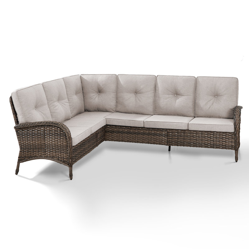 Gaetanino 90.3'' Wicker Outdoor Wicker Rattan Patio Sectional With Cushions, Beige