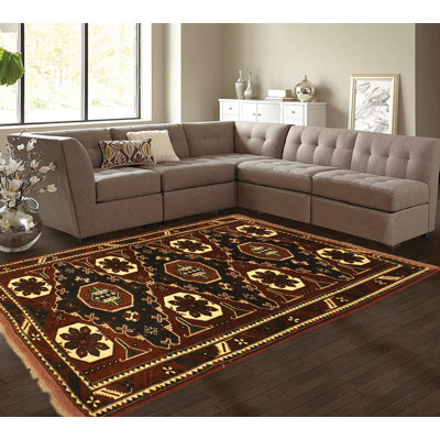 Tapis brun / beige en laine noué à la main de style sud-ouest Roldao