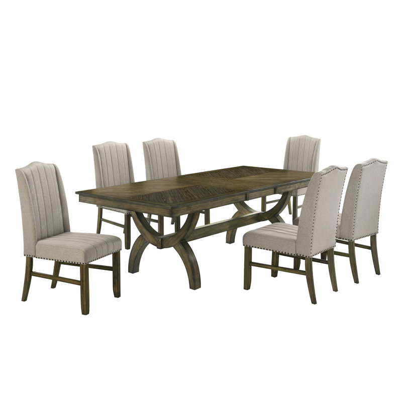 Ensemble de salle à manger traditionnel avec table extensible et chaises rembourrées, 7