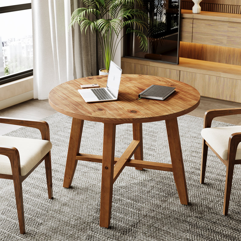 Petite table de conférence ronde en bois massif pour 2 à 4 personnes