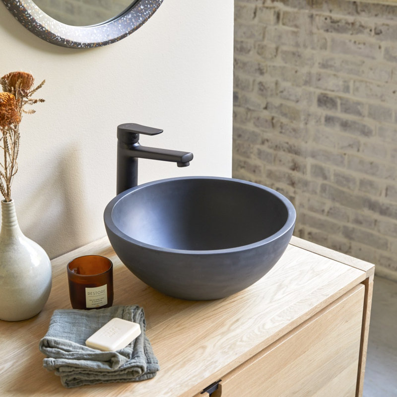 Micha Round Cream Terrazzo Bathroom Sink, Black