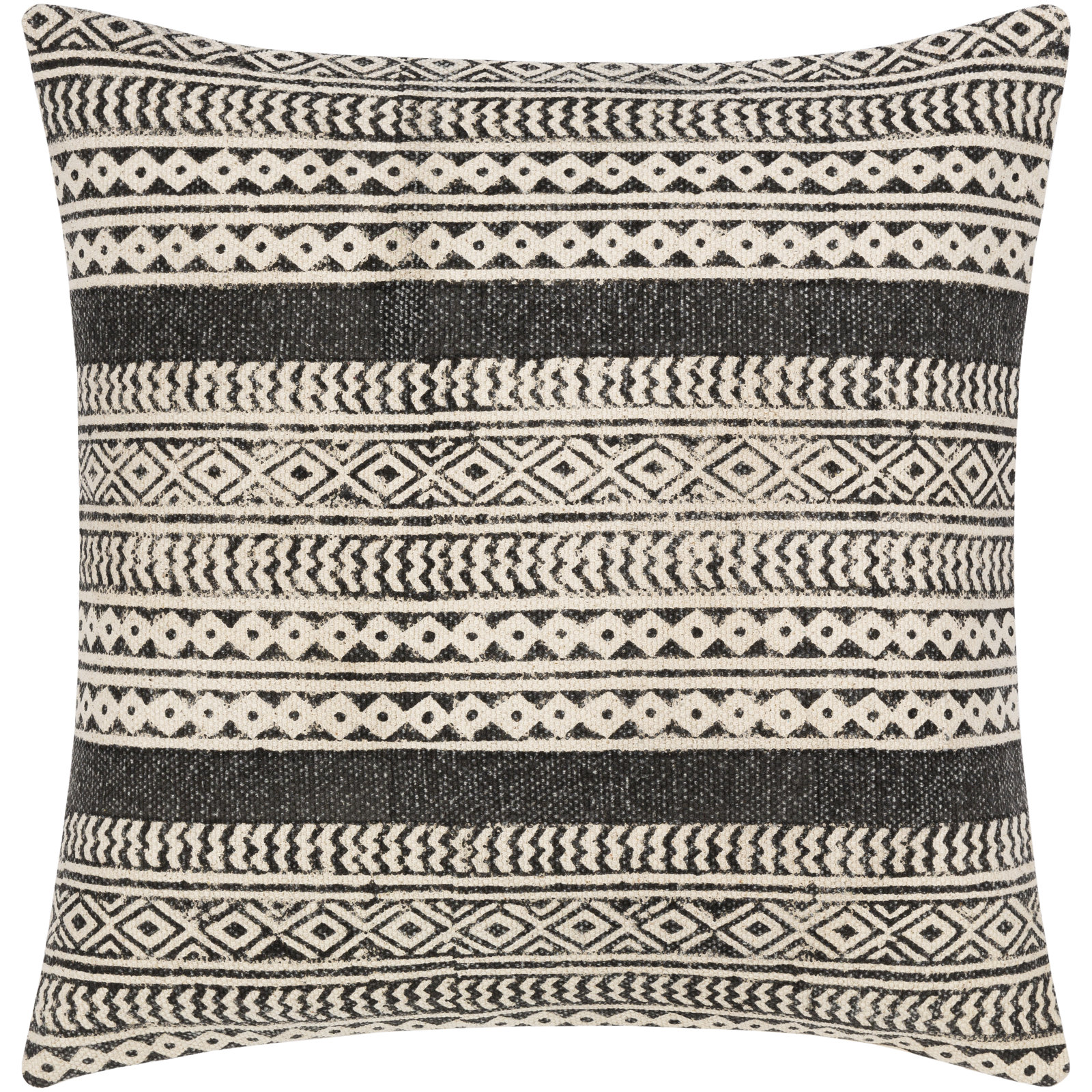 Zetta Geometric Cotton Throw Pillow, Beige/Black, Down, 22" x 22"
