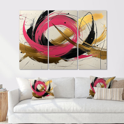 Cercles abstraits dans des tons roses et dorés II - ensemble d'art mural formes abstraites